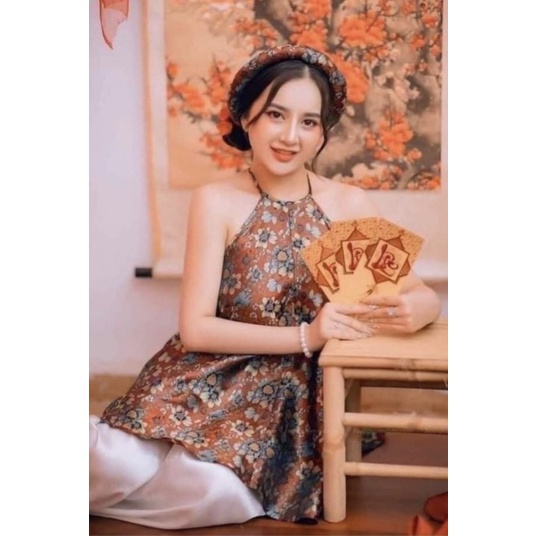 Sét yếm gấm cao cấp chụp sen