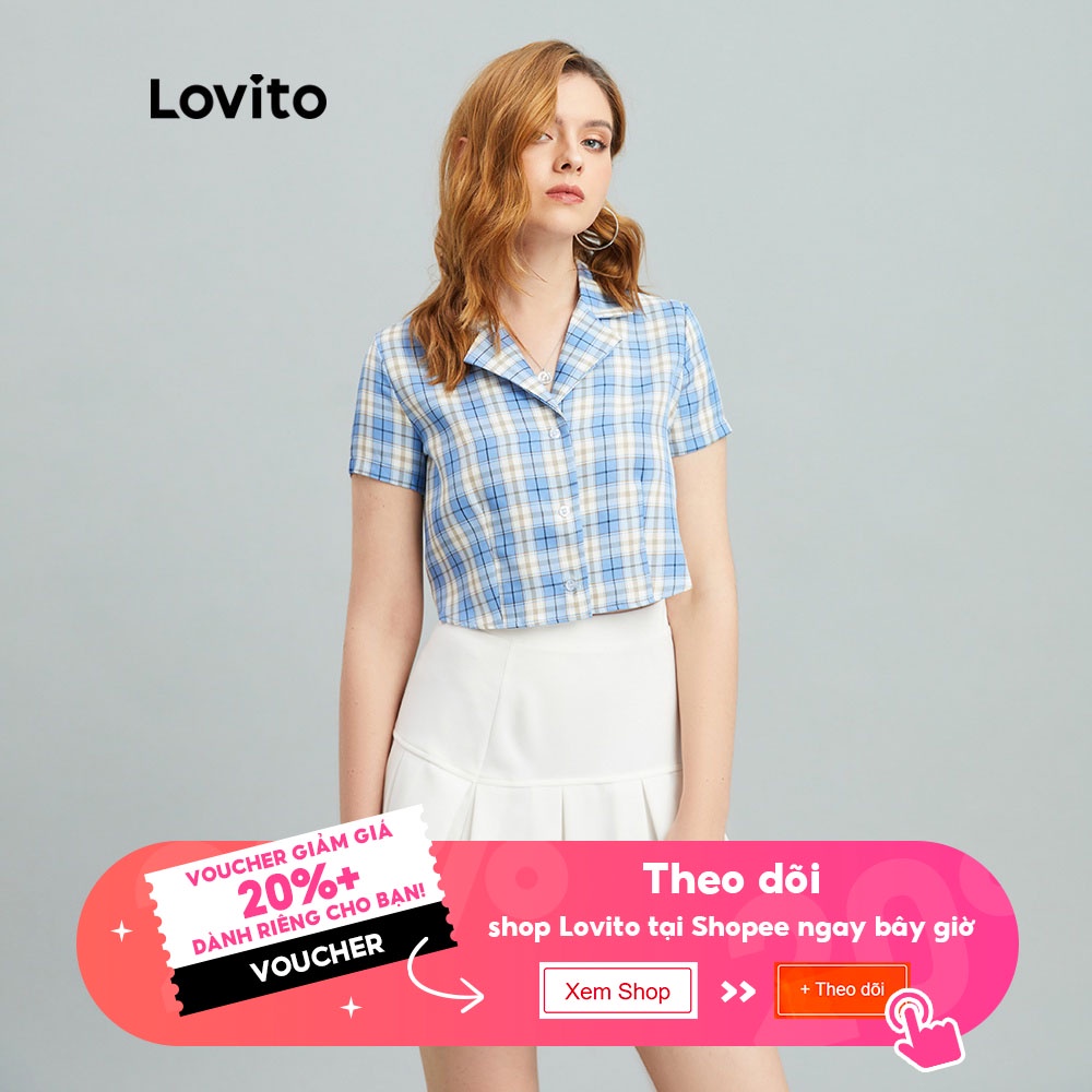 Áo kiểu Lovito kẻ sọc họa tiết tartan đính nút thời trang Preppy L10933 (màu xanh dương) | BigBuy360 - bigbuy360.vn