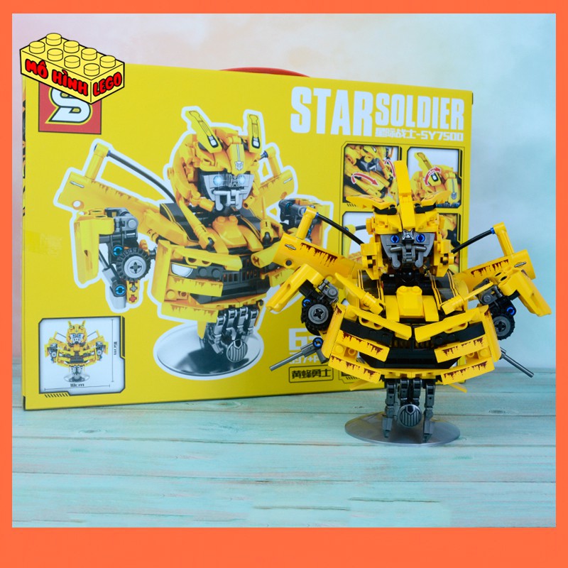 Đồ chơi xếp hình lego giá rẻ SY7500-01 mô hình tượng để bàn Robot biến hình Transformers Optimus Prime và Bumblebee