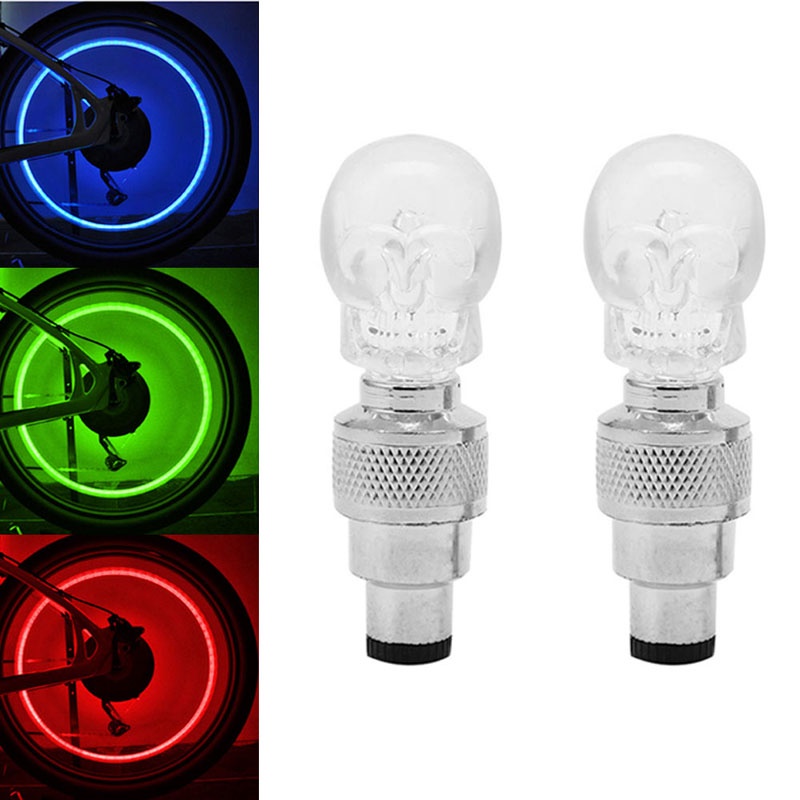 Bộ 2 Nắp Van Bánh Xe Hình Đầu Lâu Có Đèn LED Cho Xe Hơi Xe Máy