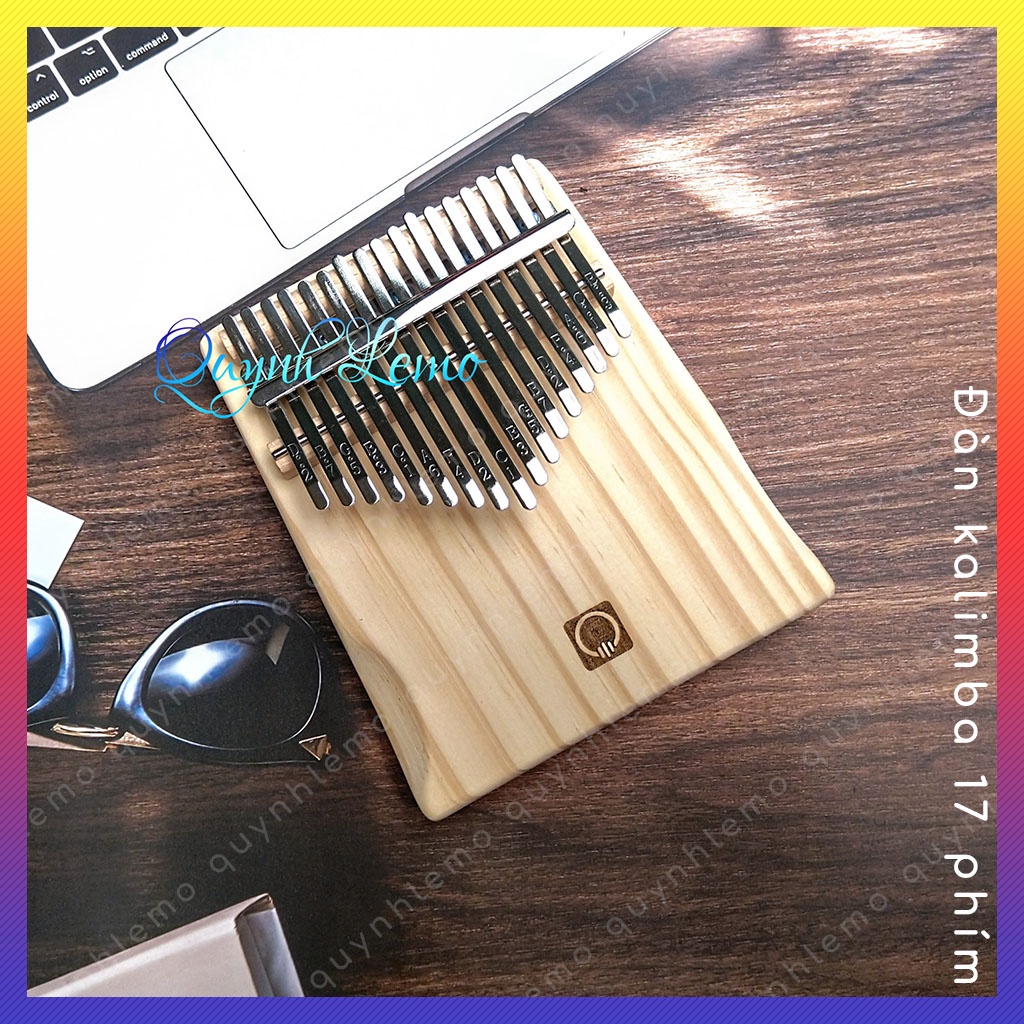 Đàn kalimba 17 phím nguyên khối QUYNHLEMO, Kalimba 17 phím gỗ thông tấm cao cấp có khắc logo đầy đủ phụ kiện