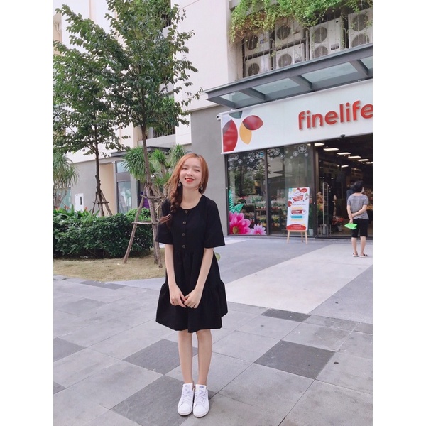 Đầm nút dừa tay ngắn