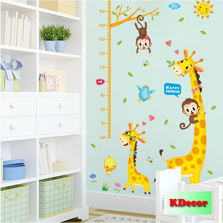 Decal dán tường thước đo hươu vàng