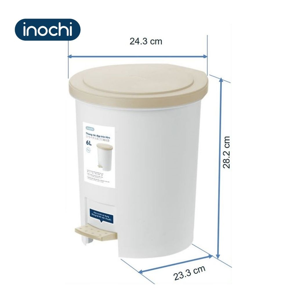 Thùng Rác Nhựa Đạp Chân INOCHI 6 Lít Nắp Đậy Tròn, Làm Sọt Rác Cho Văn Phòng, Trong Nhà, Ngoài Trời Nhỏ Gọn