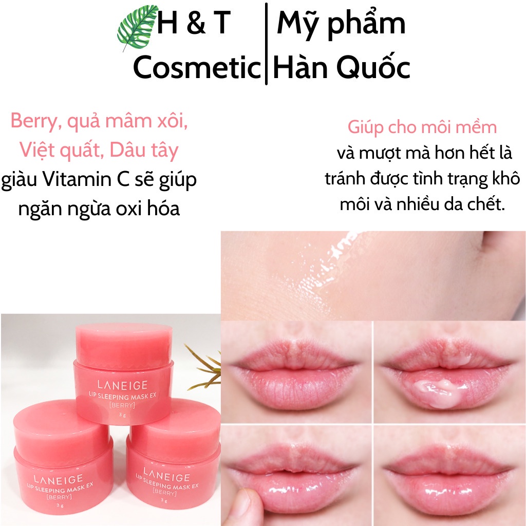 Mặt nạ ngủ môi Laneige Hàn Quốc dưỡng ẩm hồng môi giảm nứt nẻ loại bỏ da chết giúp căng bóng mịn màng