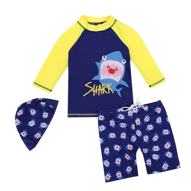 3pcs Kids Baby Swimming Suit Boy Split Swimwear Cartoon Shark Baju Renang