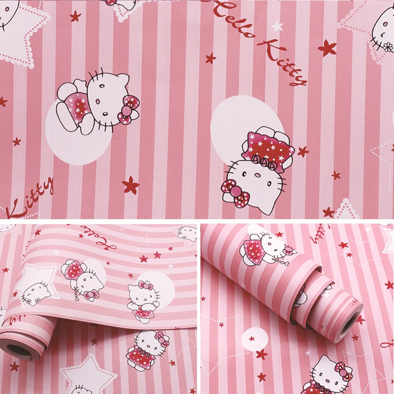 Giấy dán tường Hello Kitty sọc hồng khổ rộng 45cm có keo sẵn, Decal giấy dán tường màu hồng dễ thương - Lala Mart | BigBuy360 - bigbuy360.vn