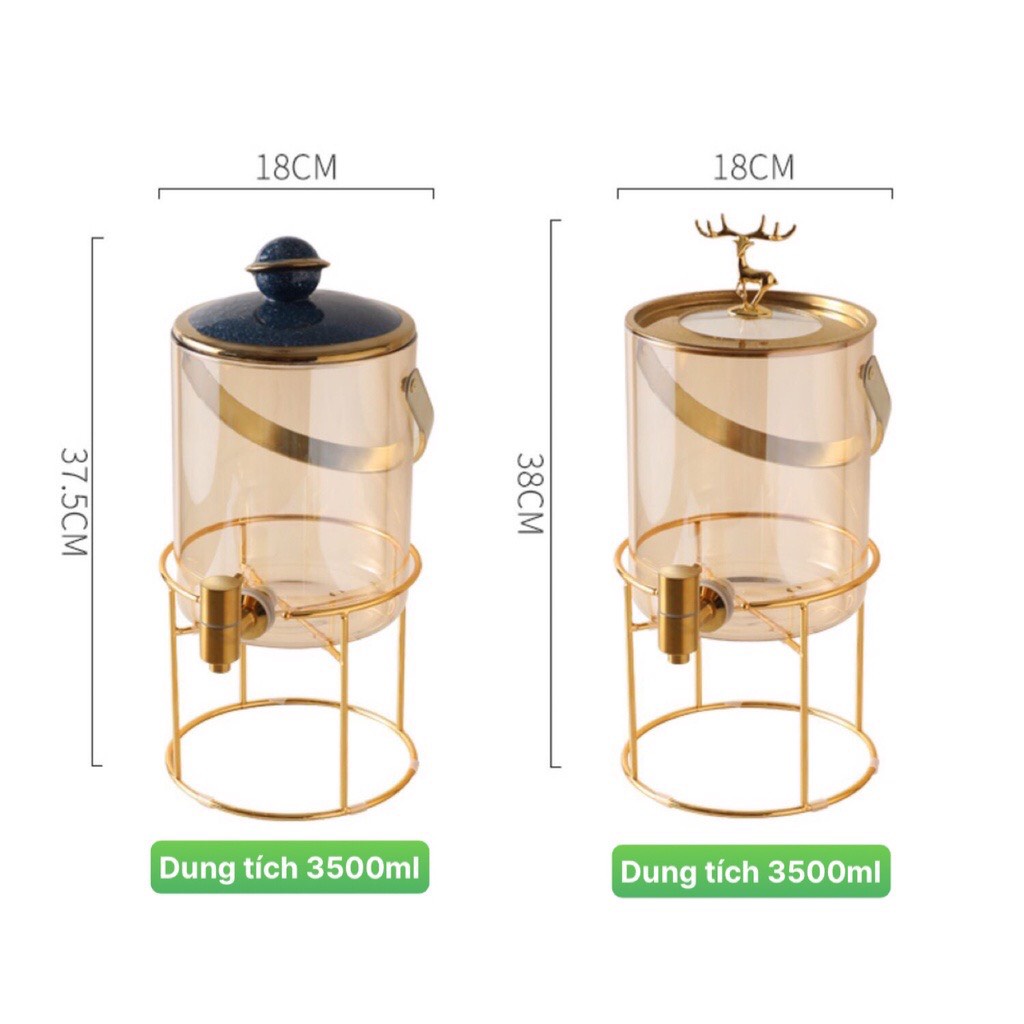 Bình thủy tinh đựng nước hoa quả,đựng rượu có vòi kệ inox vàng sang trọng tinh tế