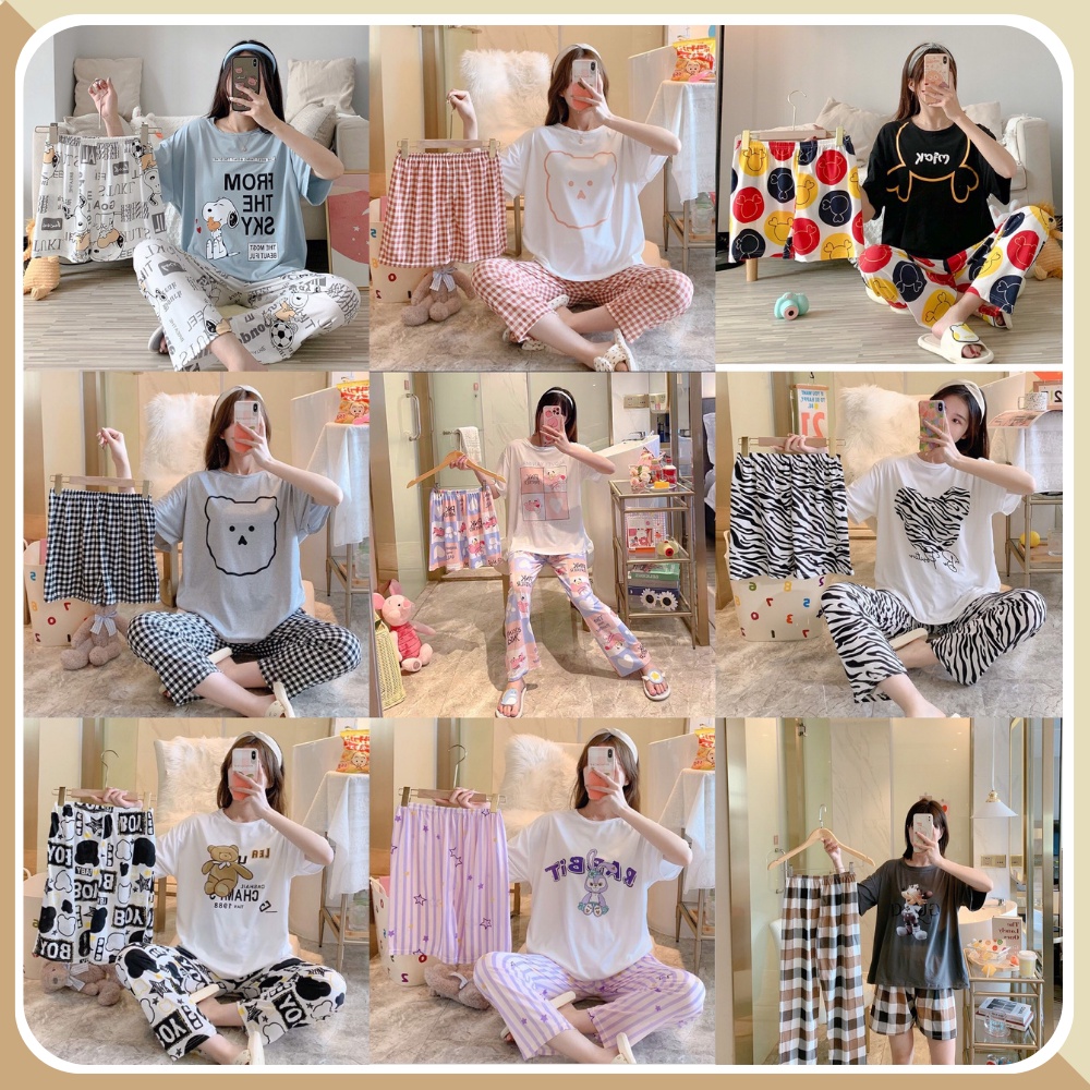 Pijama đồ ngủ nữ dễ thương cotton, đồ bộ nữ mặc nhà thoáng mát, thấm hút mồ hôi - Set 3 món