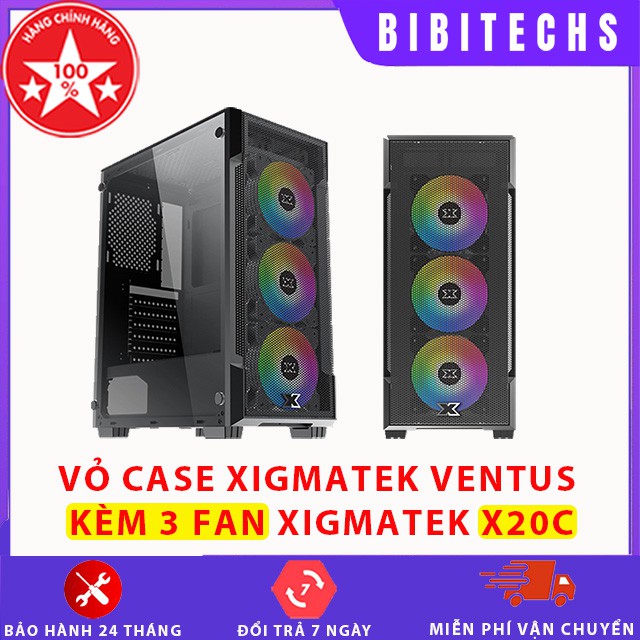 Vỏ case Xigmatek Ventus Kèm 3 fan X20C RGB - Mặt lưới thoáng mát, thông gió tốt - Bibitechs