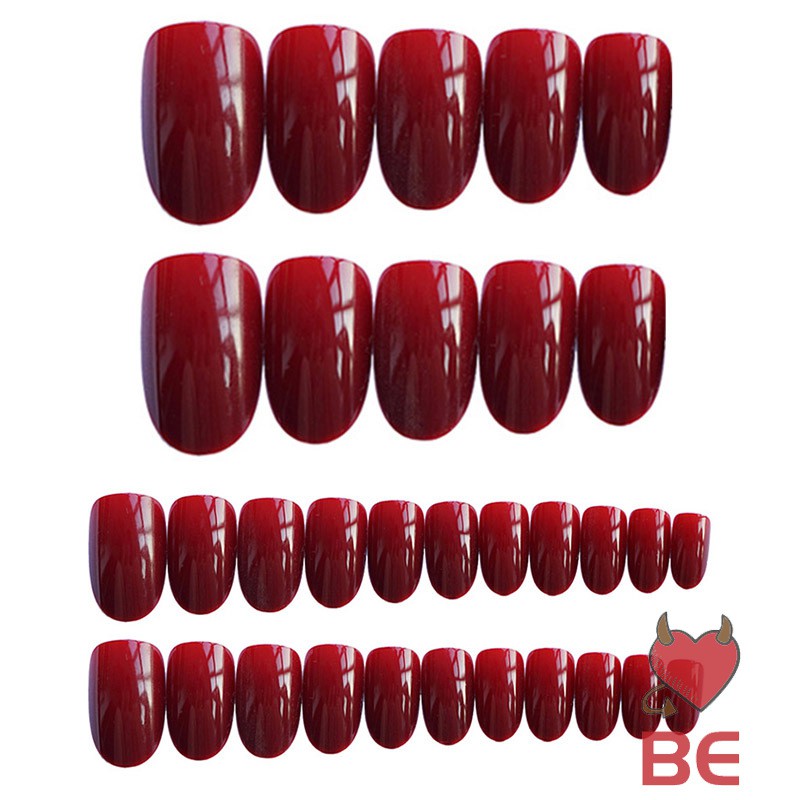 Bộ 24 móng tay giả màu đỏ rượu vang phong cách vintage