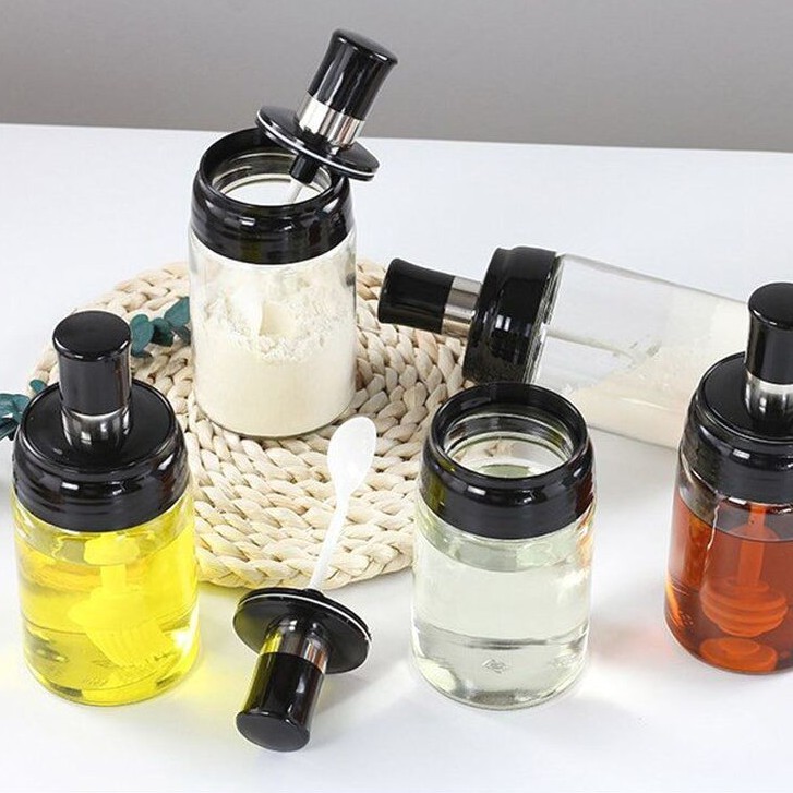 Lọ Đựng Gia Vị Thủy Tinh Kèm Thìa SENNAI 250ml Thủy Tinh Chịu Nhiệt Tặng Kèm Nhãn Tên | BigBuy360 - bigbuy360.vn