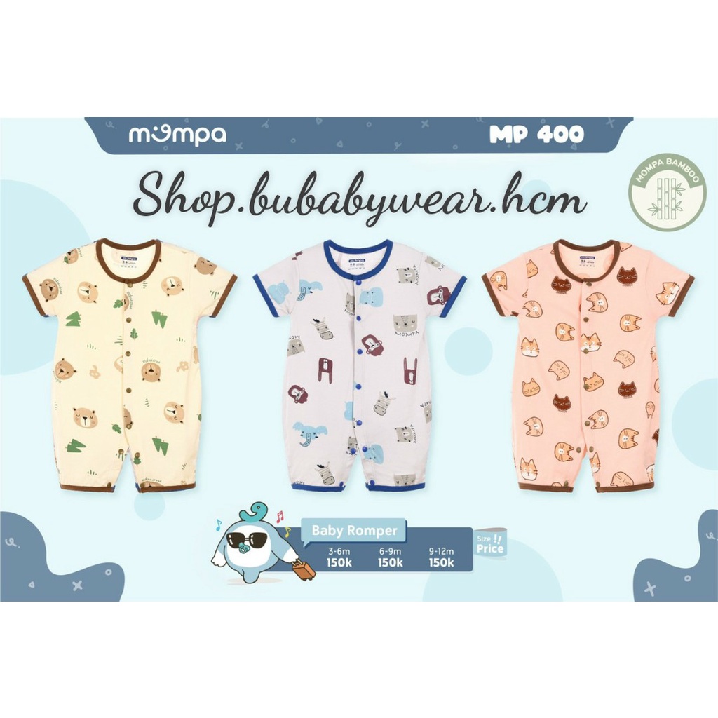 MP400.Bodysuit cộc tay cho bé sơ sinh Mompa vải sợi tre bamboo mêm mịn co giãn thoáng mát mùa hè