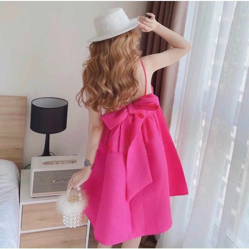 Đầm xoè hai dây babydoll nơ lưng hot hit có nhiều màu chất xốp thái cao cấp