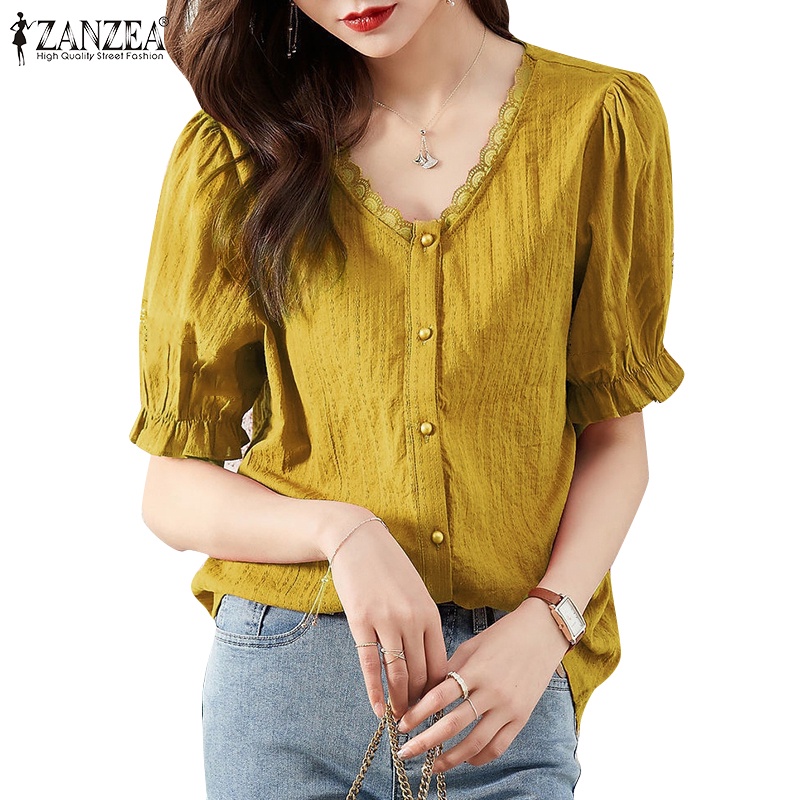 Zanzea Áo Kiểu Nữ Cổ Chữ V Tay Phồng Thời Trang Hàn Quốc