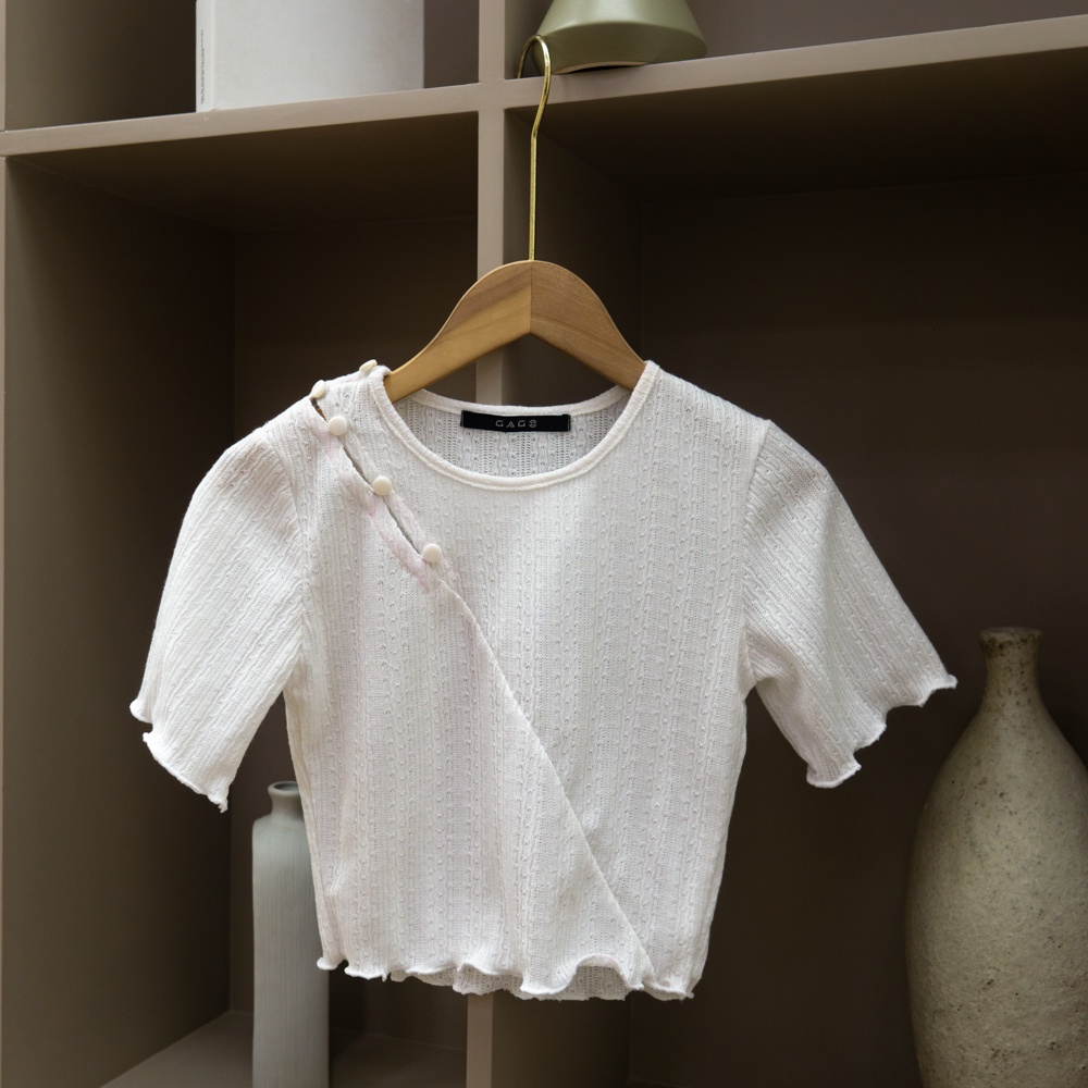 Áo croptop thun nút chéo ngực thời trang GAGO màu trắng/ đen GA4165 4166