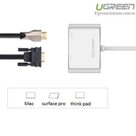 Cáp chuyển đổi Mini Displayport to HDMI và VGA Ugreen 20421 mạ vàng/2k-4k/20cm
