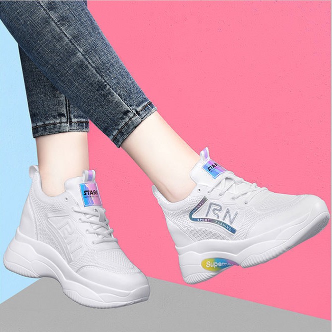 Giày Thể Thao Nữ - Sneaker Nữ Tăng Chiều Cao 5 cm FD7AF Thiết Kế Phong Cách Hàn Quốc Hai Màu Đen Trắng Nổi Bật