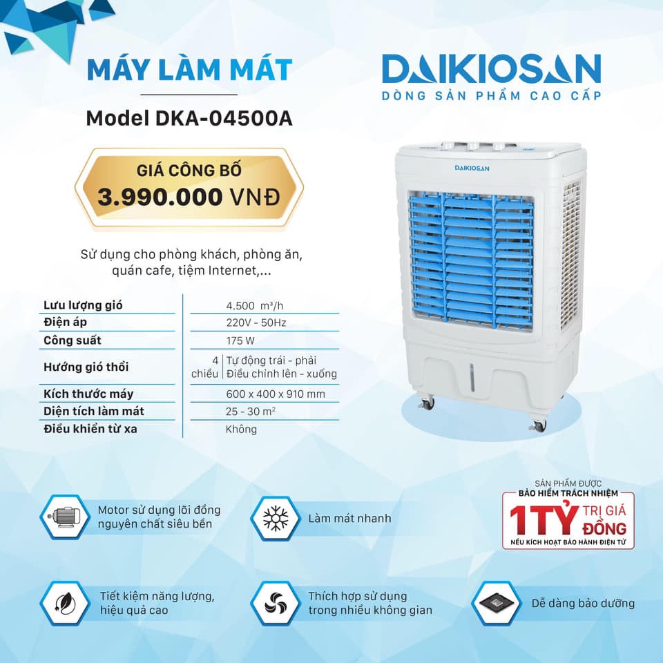 Máy làm mát Daikiosan DKA04500A Lưu lượng gió 4500 m3/h Công suất 175W