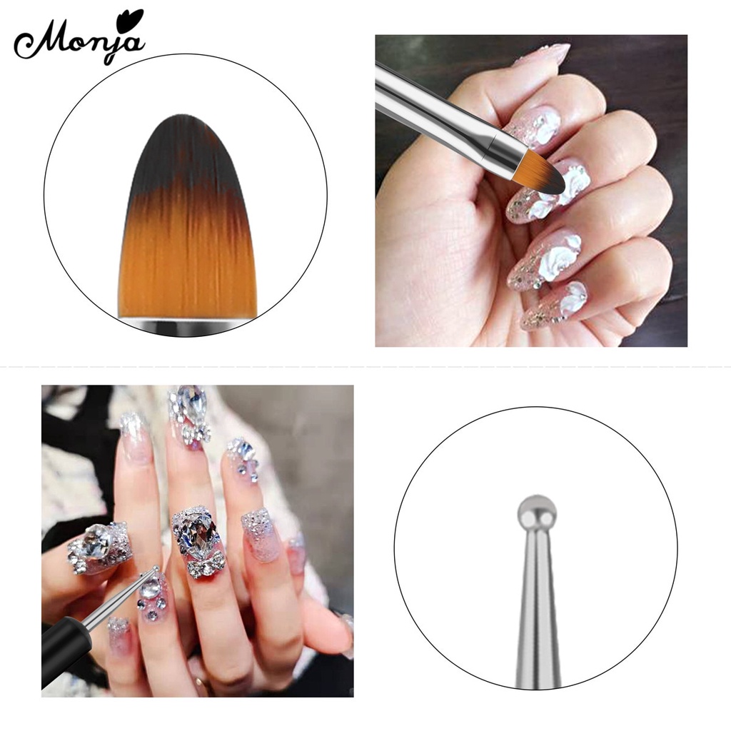 Cọ làm móng nghệ thuật MONJA màu đen hai đầu đính đá trang trí móng
