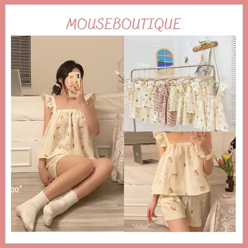 Đồ ngủ nữ dây cánh tiên đũi xốp, bộ đồ ngủ hai dây đùi nhiều hình cute