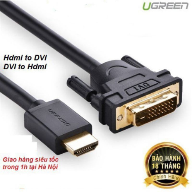 Cáp HDMI to DVI 24+1 dài 2m cao cấp Ugreen 10135 - Sản Phẩm Chính Hãng Bảo Hành 18 Tháng