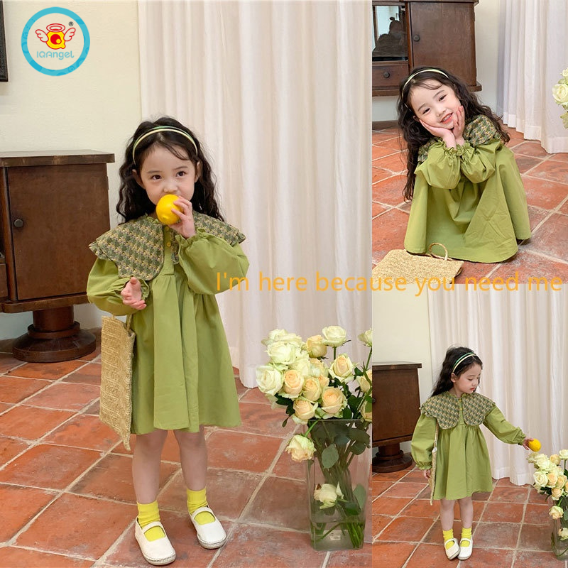 Đầm công chúa IQ ANGEL cổ búp bê chất liệu cotton thời trang mùa hè cho bé gái