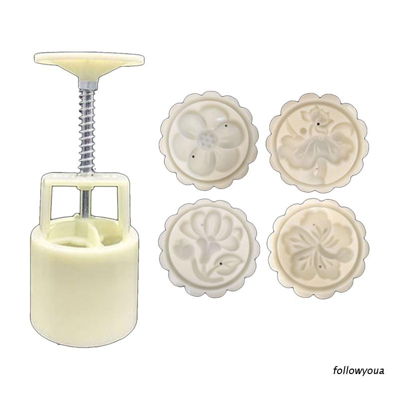 Bộ dụng cụ nhấn cắt làm bánh trung thu bánh quy với các đầu in tạo hình bông hoa 3D 50g
