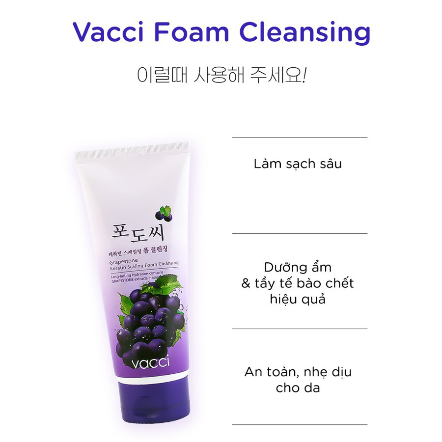 Sữa Rửa Mặt Hạt Nho Vacci Dưỡng Trắng Tẩy Tế Bào Chết Làm Sạch Sâu 180ml