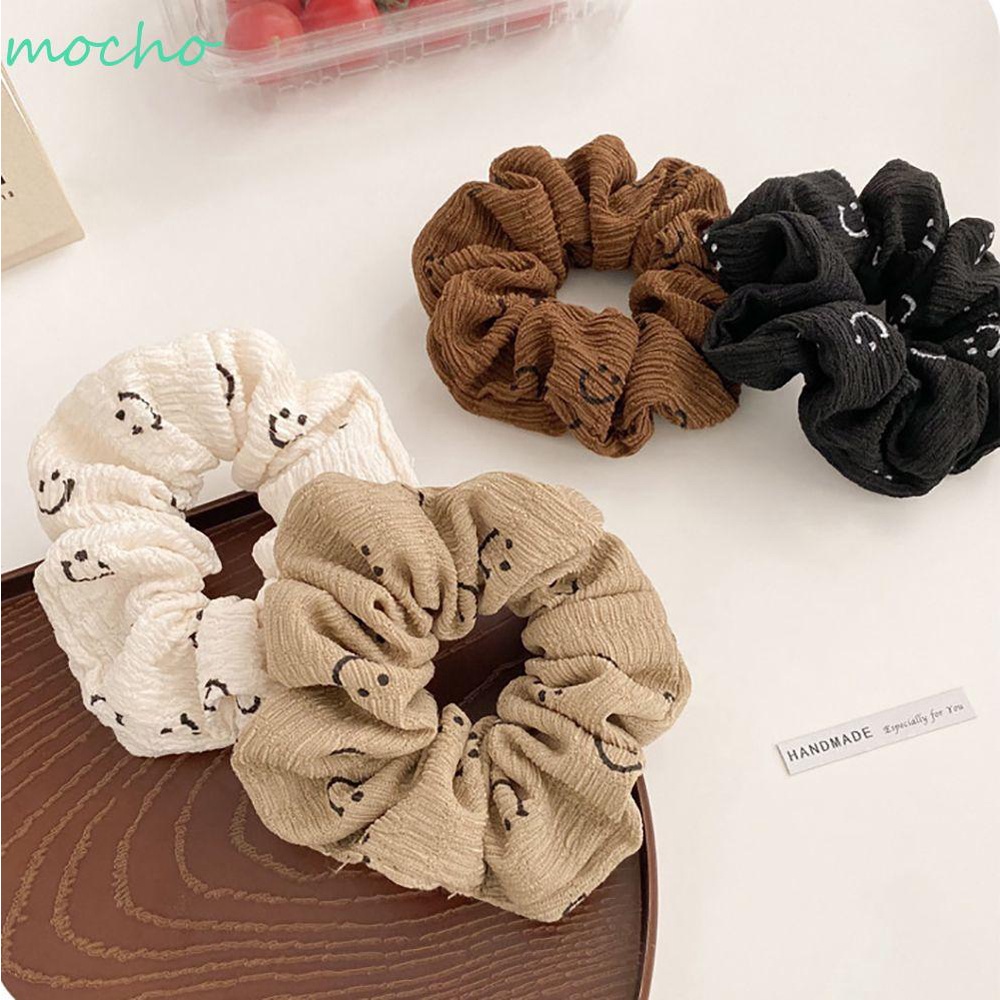 Dây buộc tóc đuôi ngựa bằng vải họa tiết mặt cười dễ thương phong cách Hàn Quốc cho nữ