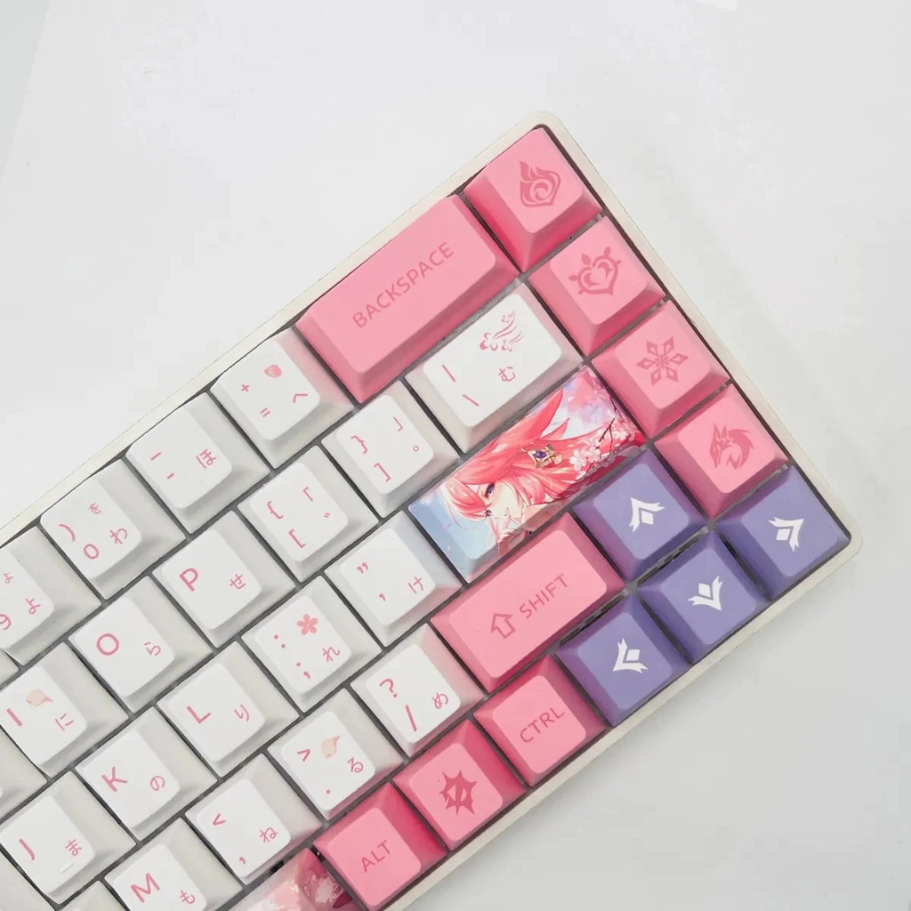 Keycap Yae Miko PBT dày 136 phím song ngữ Anh Nhật genshin impact in dyesub 5mặt anime layout keycaps nút bàn phím Ayaka