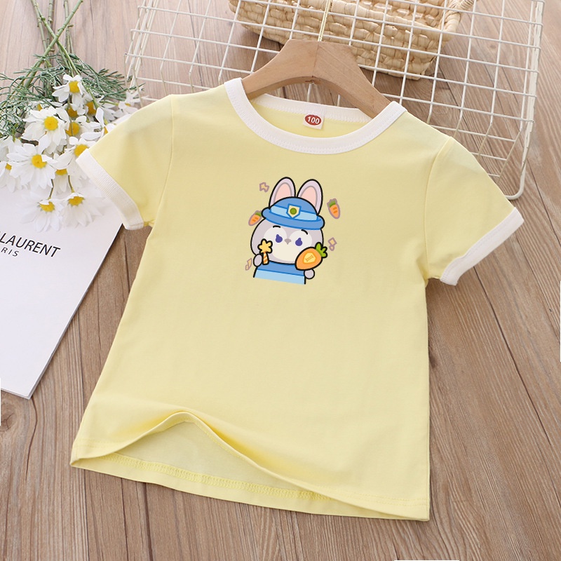 Set Áo Thun Cổ Tròn In Hoạt Hình Phối Quần Short Thời Trang Cá Tính Cho Bé Gái
