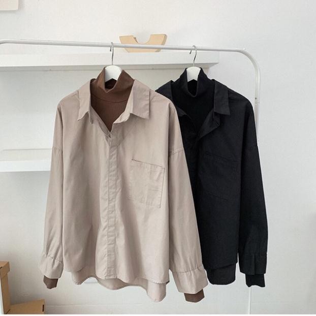 (HÀNG ORDER) ÁO SƠ MI NAM FORM RỘNG PHỐI THUN CỔ LỌ TRONG NHẬP KHẨU HÀN QUỐC