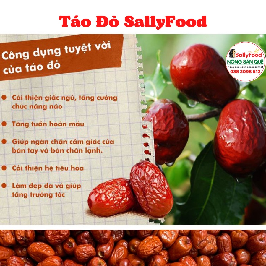 250g Táo Đỏ Hữu Cơ SallyFood  Táo Trái Không Hạt / Thái Lát Sấy Táo Tàu Khô Nhập Khẩu Tân Cương Shop Sỉ Lẻ Nông Sản Quê