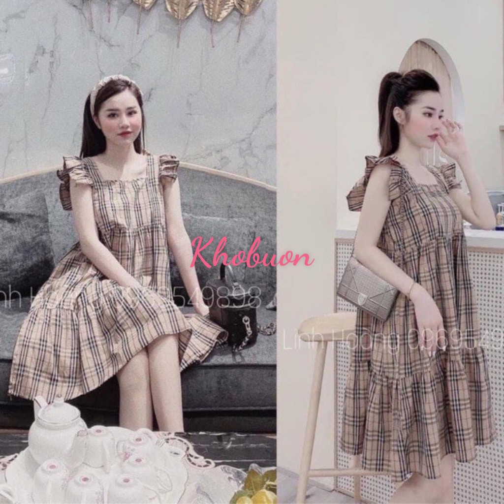 Váy bầu kẻ cánh tiên siêu xinh- Đầm bầu thời trang dáng suông V289