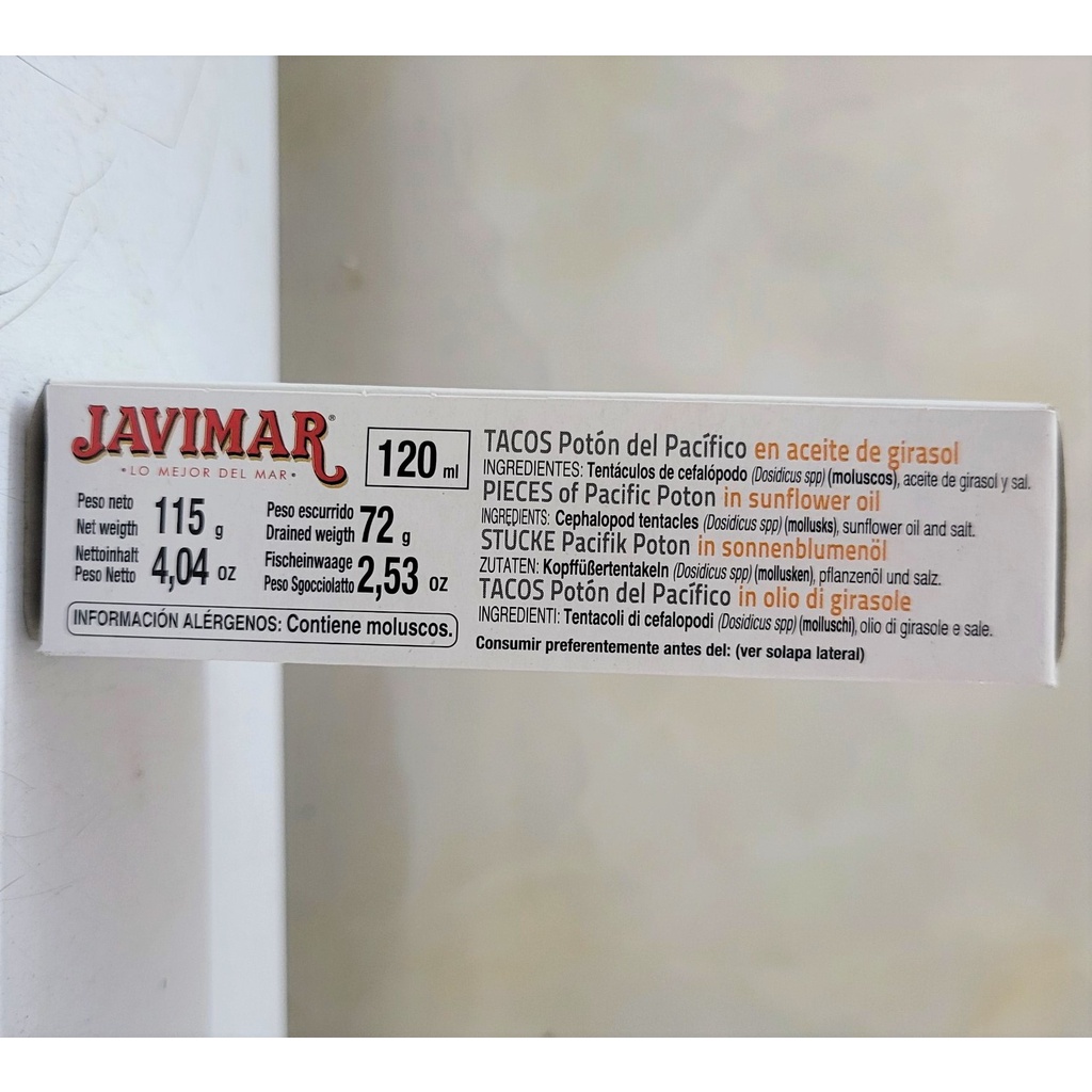 [Hộp 115g – NGÂM DẦU] RÂU MỰC ĐẠI DƯƠNG CẮT LÁT [Spain] JAVIMAR Squid Legs Sliced in Sunflower Oil (tgc)