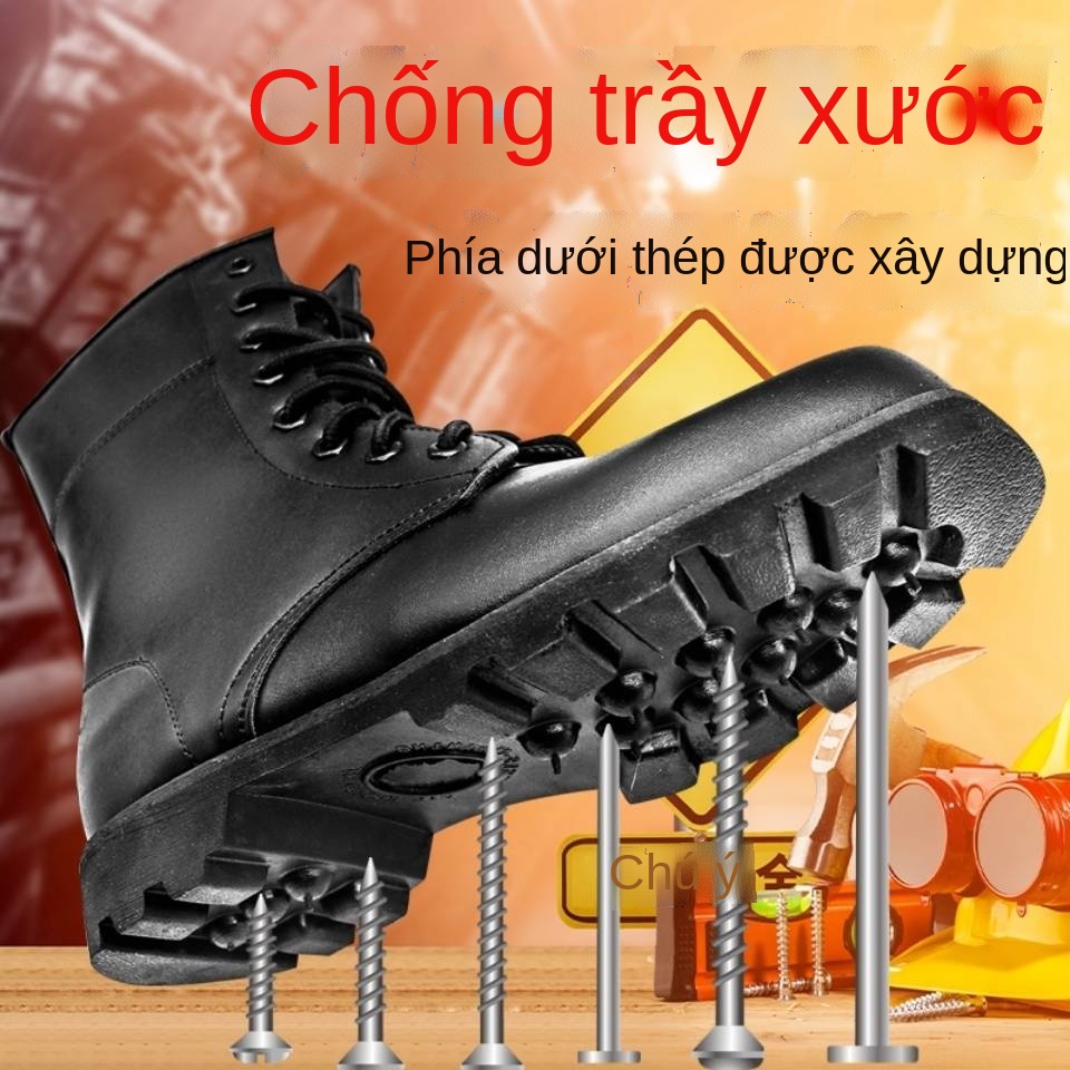 Giày martin mũi thép thoáng khí cho nam ngoài trời chống thấm nước và chống va đập