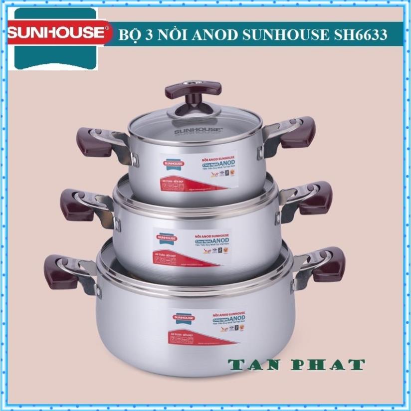 Bộ nồi ANOD sunhouse SH6633 (MÀU TRẮNG) có hình thật