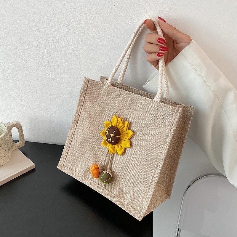 Túi tote IELGY dáng vuông nhỏ trang trí hình cây hoa thời trang cho học sinh đi chơi