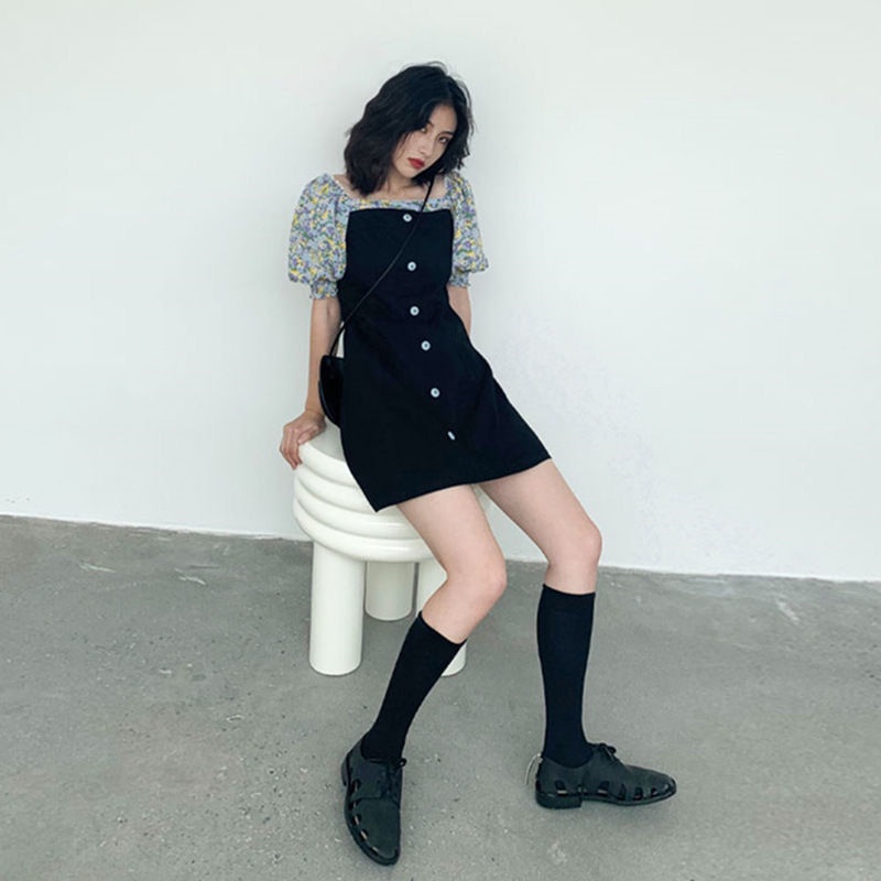 Đầm Voan Hoa Cổ Vuông Tay Phồng Thời Trang Mùa Hè Hàn Quốc Mới 2022