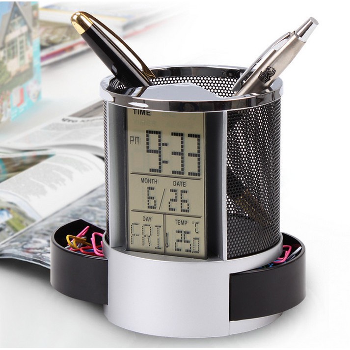 Hộp đựng bút có màn hình hiển thị thời gian và nhiệt độ và đồng hồ báo thức tiện dụng