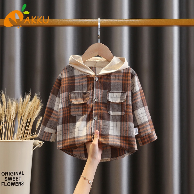 Áo Khoác Có Mũ Họa Tiết Sọc Caro Thời Trang Thu Đông Cho Bé
