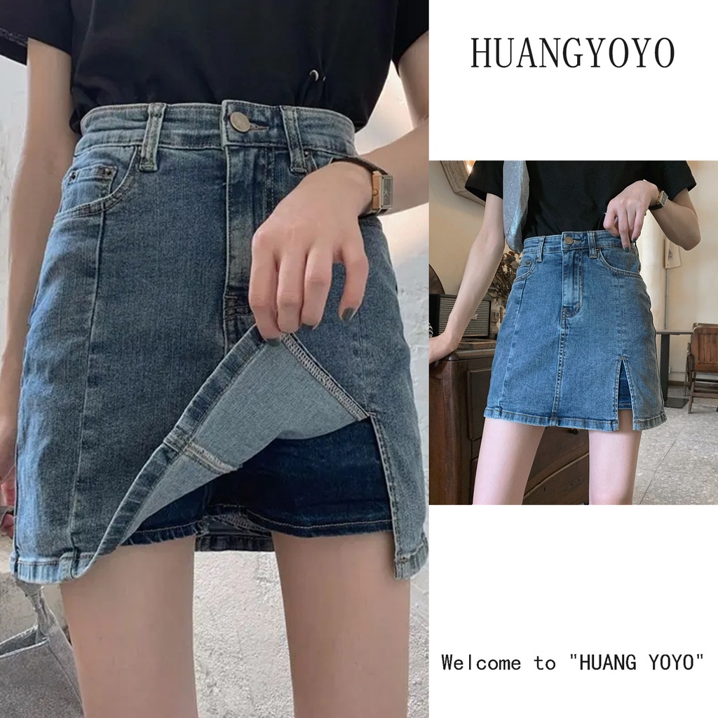 Chân váy jean ngắn lưng cao ôm dáng phong cách Hàn Quốc thời trang mùa hè cho nữ