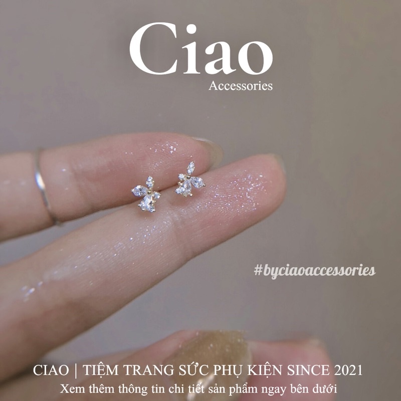 [HOẢ TỐC 1H] Khuyên tai/ Bông tai mạ bạc S925 thiết kế hoạ tiết đính đá Japan Tiny Ciao