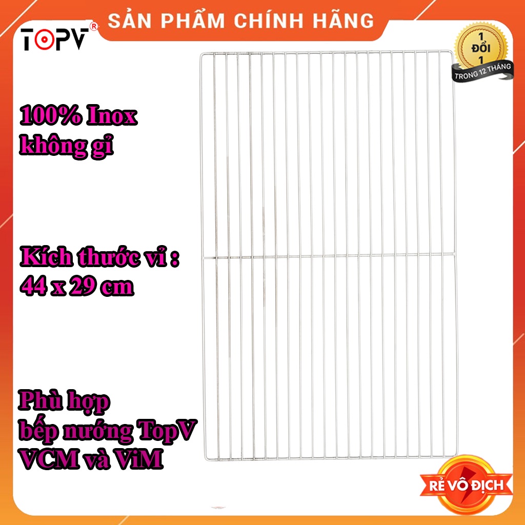 Vỉ nướng inox 44x29cm, phù hợp bếp nướng TopV VCM và ViM,vỉ nướng thịt cao cấp không gỉ, vĩ nướng -mekotech2