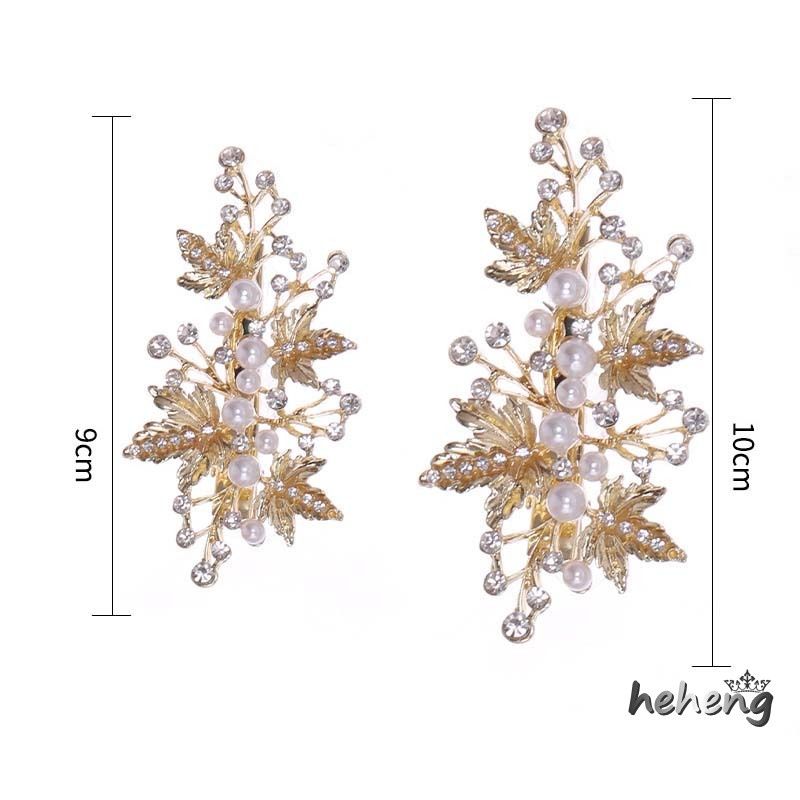 1 Cặp Kẹp Tóc Hình Lá Đính Ngọc Trai Nhân Tạo Sang Trọng