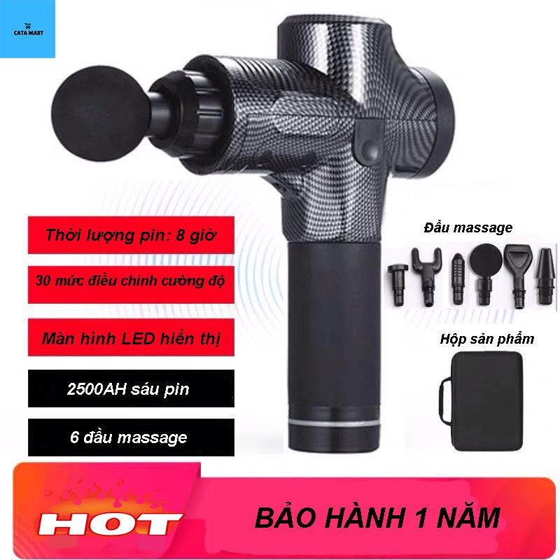 SÚNG MASSAGE EM009  giảm đau nhức, căng cơ, chuột rút toàn thân, 6 đầu massage, đèn LED hiển thị - LB86212