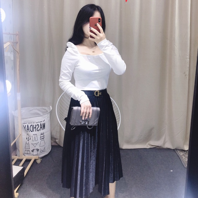 Chân váy dài xếp ly