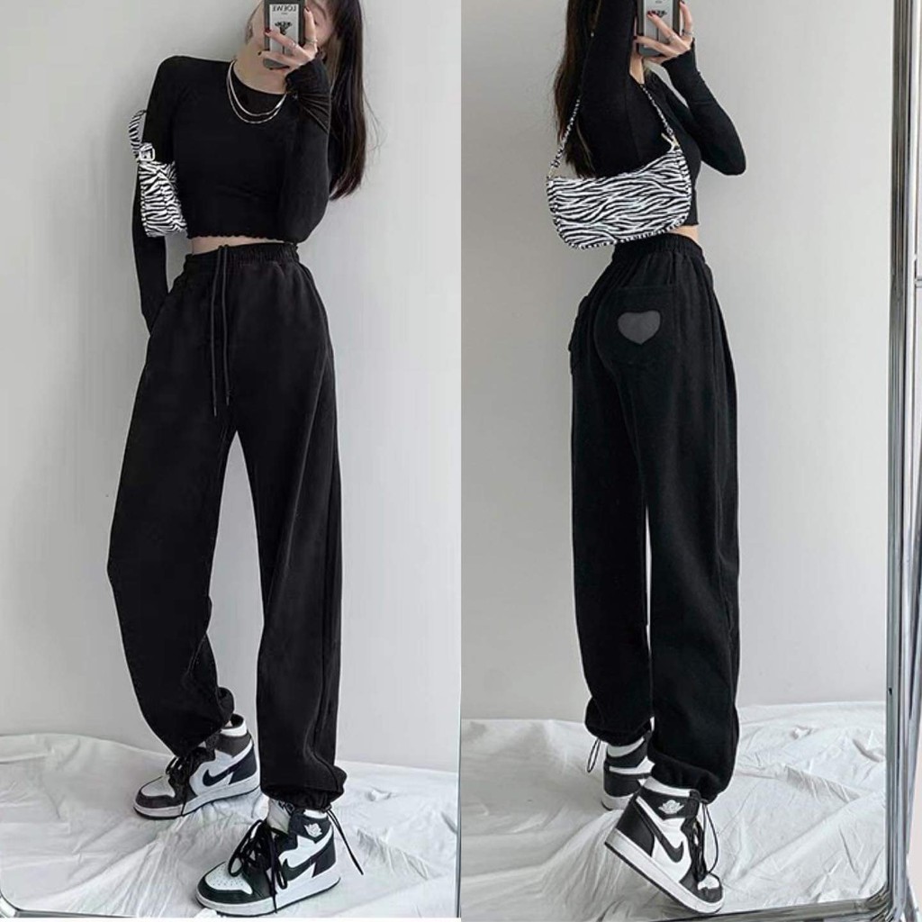 Quần Dài JOGGER HEART Phối Dây Rút Form Rộng Dáng Suông Ulzzang