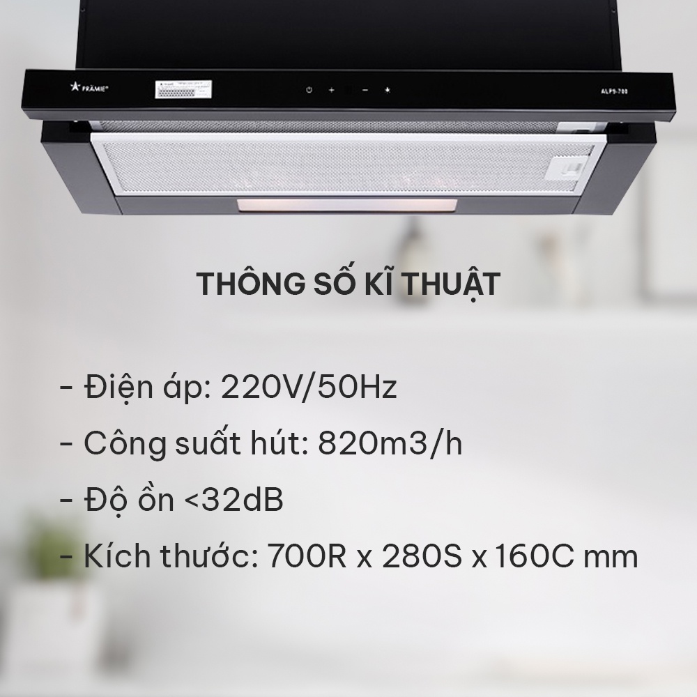Máy hút mùi âm tủ Pramie ALP9-700 máy hút mùi bếp có bộ lọc khử mùi than hoạt tính, chống ồn, hoạt động êm ái
